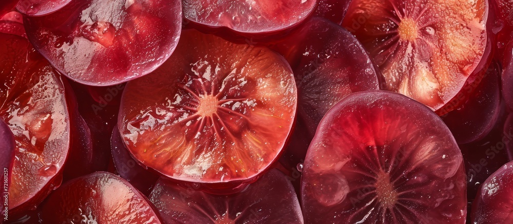 Poster vibrant red grape slices - a sumptuous half of bursting red grape slices
