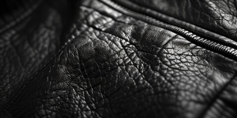 A detailed close-up of a black leather jacket. Versatile and fashionable, this jacket is perfect for a variety of occasions - obrazy, fototapety, plakaty