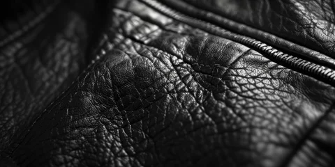 Deurstickers A detailed close-up of a black leather jacket. Versatile and fashionable, this jacket is perfect for a variety of occasions © Fotograf