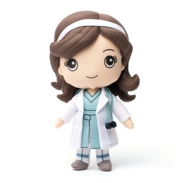 recommend clip art: doll toy girl woman doctor nurse in a white coat. felt toy . cute character.