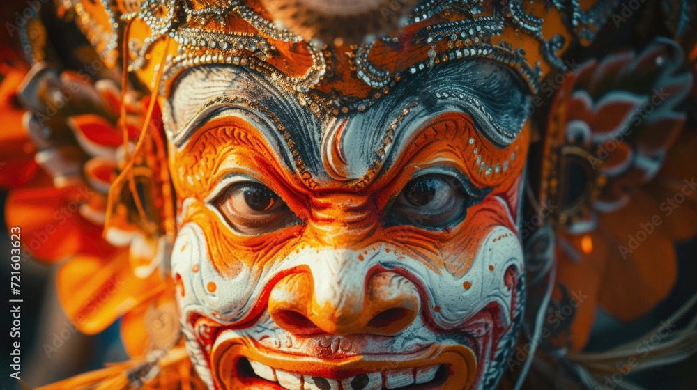 Poster a close-up view of a person wearing a mask. this image can be used to depict anonymity, protection, 