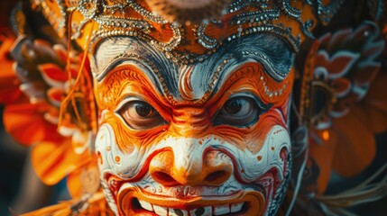 A close-up view of a person wearing a mask. This image can be used to depict anonymity, protection, safety, or disguise
