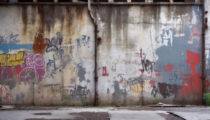 abstract graffiti on the wall of an abandoned factory, industrial background