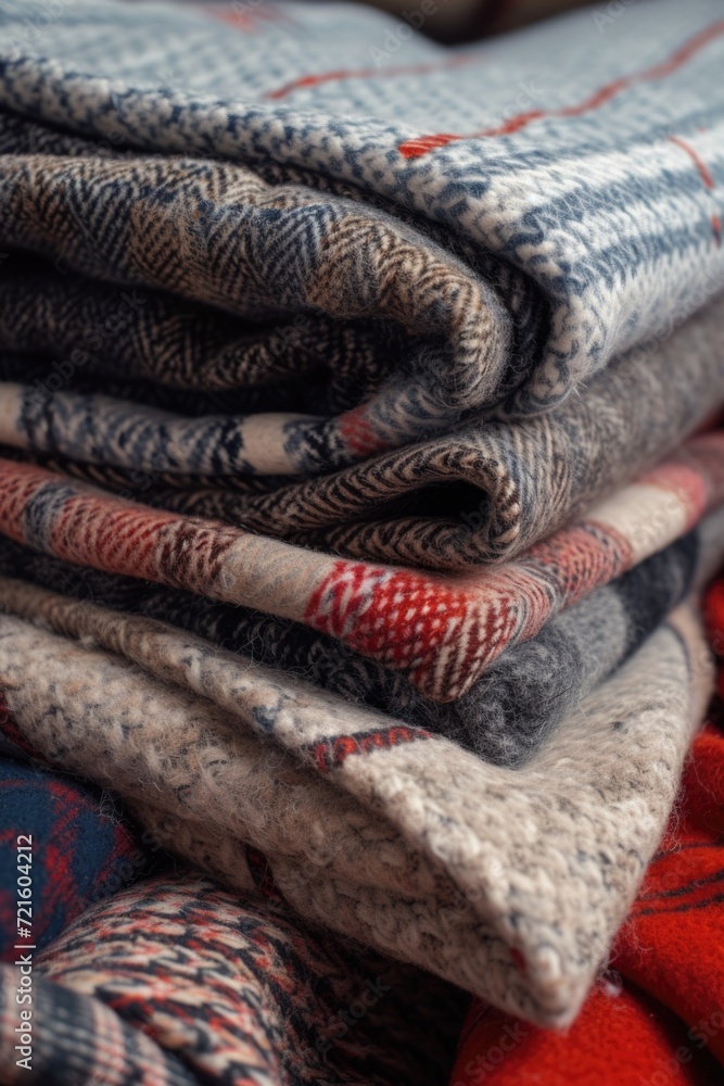 Aufkleber a pile of blankets neatly arranged on top of each other. versatile and cozy, perfect for any setting