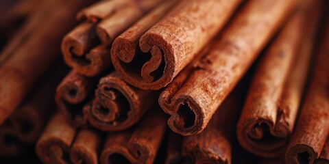 A pile of cinnamon sticks stacked on top of each other. Can be used for culinary, food, or spice-related projects
