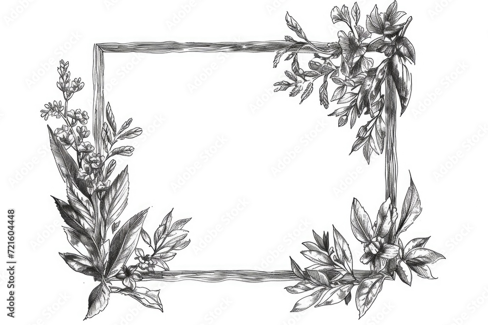 Poster a black and white drawing of a frame with flowers. suitable for various design projects
