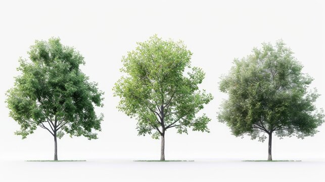 A picture of four different trees placed on a white surface. Can be used for various purposes