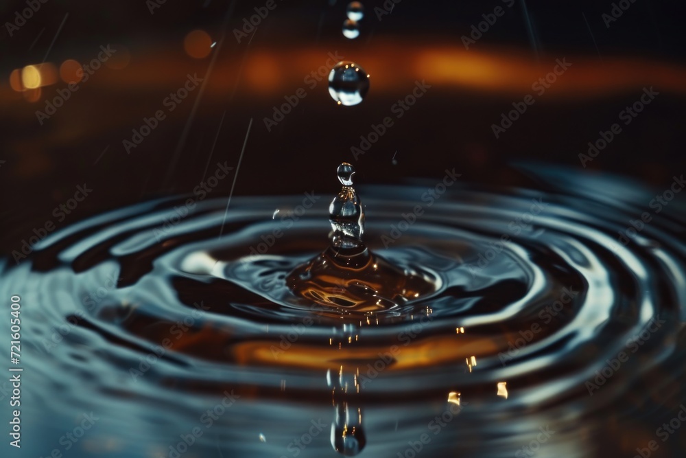 Poster A close-up view of a single drop of water. This image can be used to depict purity, freshness, or the concept of a small, isolated element