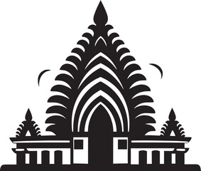 Vector Illustration of Vintage TempleBlack Outline of Ornamental Temple