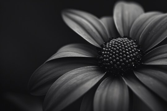 A black and white photo of a flower. Can be used as a minimalist decoration or for nature-themed designs