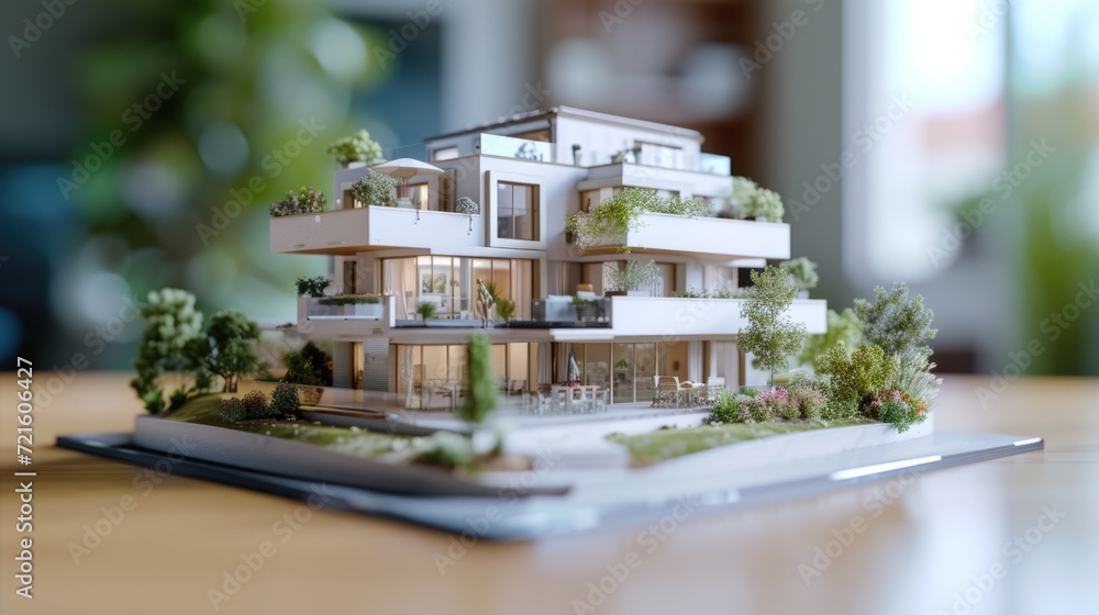 Aufkleber a detailed model of a building placed on a table. ideal for architectural presentations and scale mo