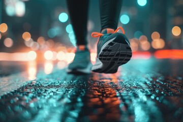 Wet shoes on a surface. Can be used to depict rainy weather or a wet environment