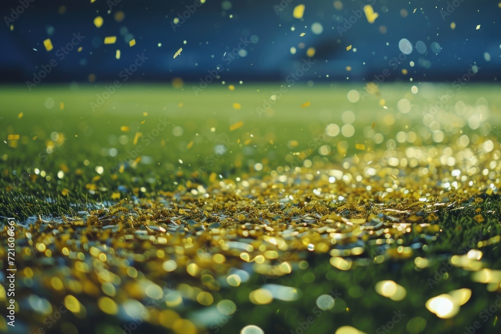 Poster a close up view of a field filled with colorful confetti. perfect for festive celebrations and parti