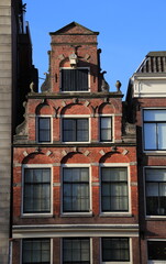 Amsterdam Singel Red Brick Canal House Facade Close Up, Netherlands