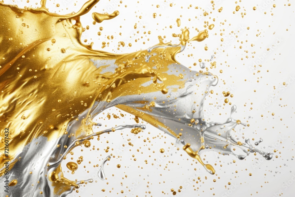 Poster A dynamic image capturing a splash of liquid on a pristine white surface. Perfect for use in advertising, product promotions, or scientific presentations