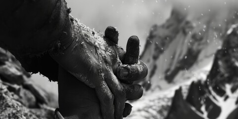 A black and white photo capturing the detail of a person's hand. Suitable for various uses