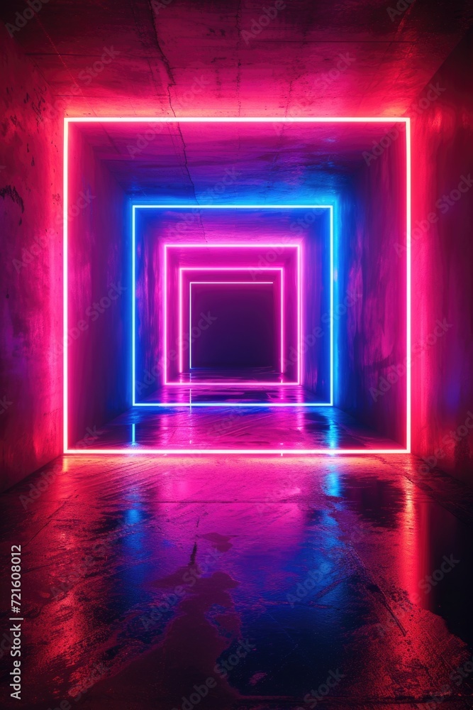 Aufkleber A picture of a dark room illuminated by neon lights. Perfect for adding a mysterious and edgy atmosphere to any project