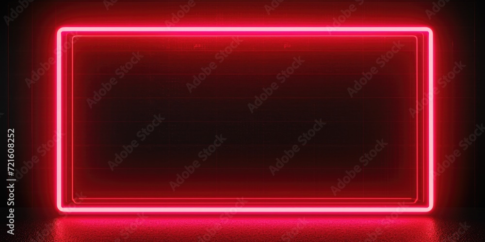 Poster A red neon frame is illuminated in a dark room. This image can be used to add a vibrant and modern touch to any project