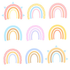 vector color icon set with different rainbows in pastel colors