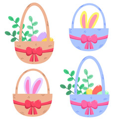 color vector set with colorful Easter baskets with plants