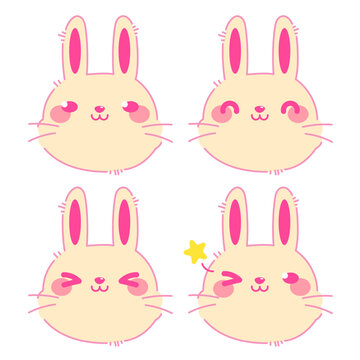 vector color set of icons with cute bunny for Easter