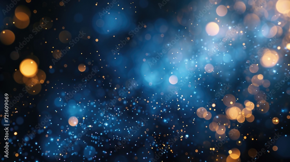 Poster A blurry image showcasing mesmerizing blue and gold lights. Suitable for adding a touch of elegance and vibrance to various creative projects