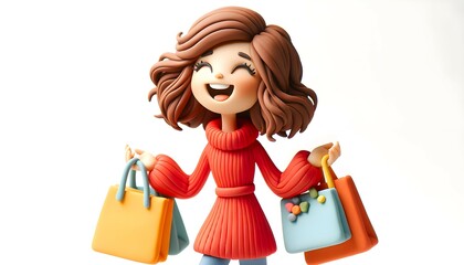 Personnage en pâte à modeler : femme venant de faire du shopping