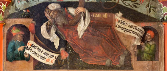  BERN, SWITZERLAND - JUNY 27, 2022: The detail of patriarch Abraham from fresco of Madonna among the Old Testament Kings in the church Franzosichche Kirche by anonym Nelkenmeister (1495-1500). © Renáta Sedmáková