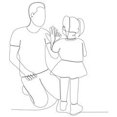 continuous line drawing of father high-fiving son