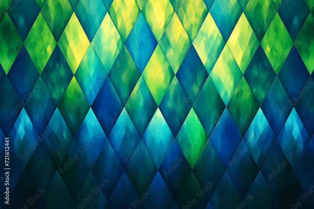 Poster create a pattern of diamonds with a gradient of green and blue colors