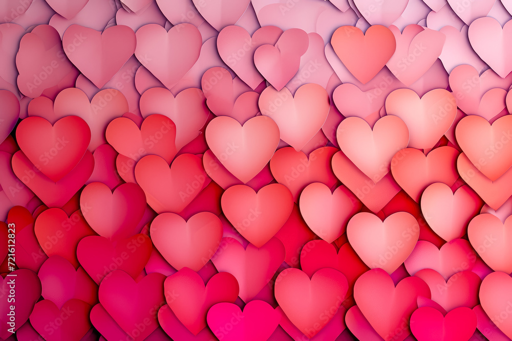 Poster create a pattern of hearts with a gradient of red and pink colors