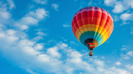 Fototapeta na wymiar Colorful hot air balloon taking flight against a morning sky
