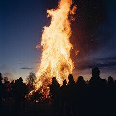 Fototapeta na wymiar A bonfire celebration marking the arrival of spring on the equinox