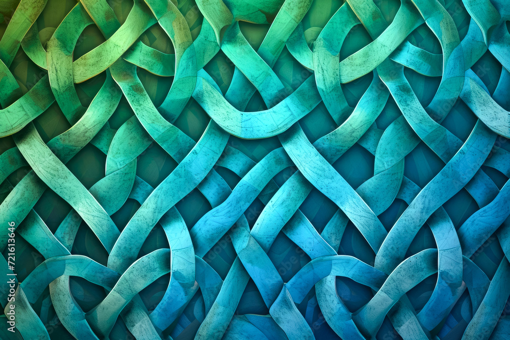 Poster create a pattern of interlocking circles with a gradient of blue and green colors