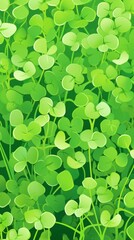 Lush green clover leaves. Digital art. Green natural background. Concept of growth, good luck, nature pattern, green flora, and St. Patrick Day.