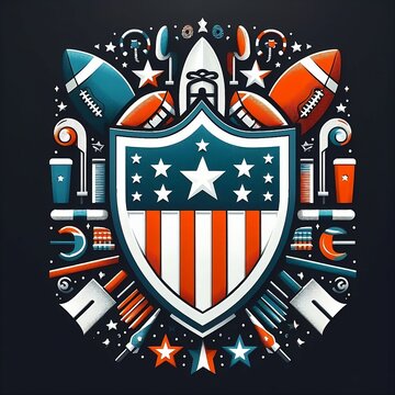emblem American football in Vector Illustration with Black Background design with space for copy super bowl sunday created with generative ai