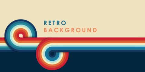 Foto auf Acrylglas Retro vintage 70s style stripes background poster lines. shapes vector design graphic 1970s retro background. abstract stylish 70s era line frame illustration  © Rizal