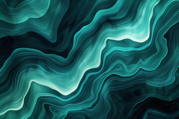 Green shades ripple across this abstract design, resembling layered strata or waves of tranquil energy - obrazy, fototapety, plakaty