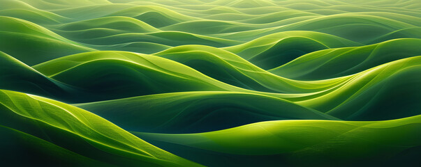 Abstract Lush Green Rolling Hills at Sunrise
