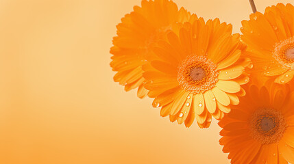 orange background with macro blossoms of orange marigold flowers - obrazy, fototapety, plakaty