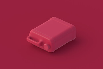 Plastic canister of magenta on red background. 3d render