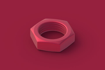 Nut of magenta on red background. 3d render