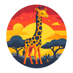 A logo illustration of a curious giraffe in a vast savanna landscape. Created with generative AI.