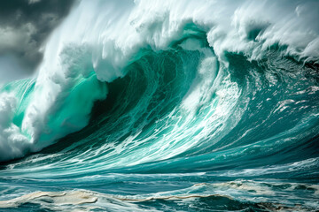 surfer riding a massive wave, conquering fear and embracing the thrill