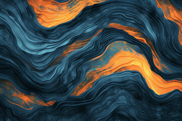 A stunning abstract design with flowing waves of blue and orange, reminiscent of marble or natural geological patterns.
 - obrazy, fototapety, plakaty