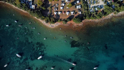 Papier Peint photo autocollant Plage de Camps Bay, Le Cap, Afrique du Sud drone shot of Adriatic sea beach on Island in Croatia