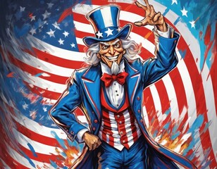 Cartoon Uncle Sam. Using blue, red and white colors.