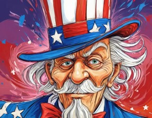 Cartoon Uncle Sam. Using blue, red and white colors.