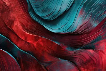 Foto op Canvas Deep Crimson and Teal Fluid Art Pattern  © Mateusz