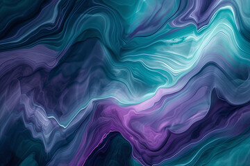 Fototapeta na wymiar An ethereal and flowing marbled texture in dreamy shades of teal and violet, creating a dynamic and artistic visual